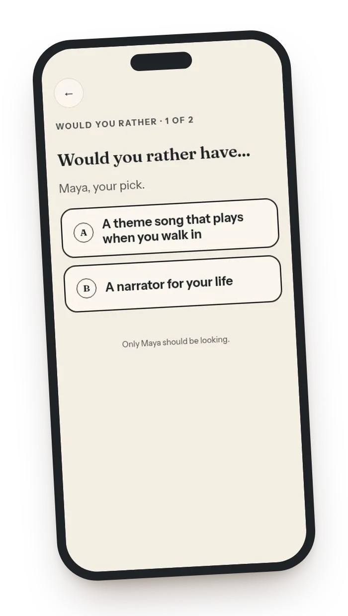 A player choosing an answer in secret