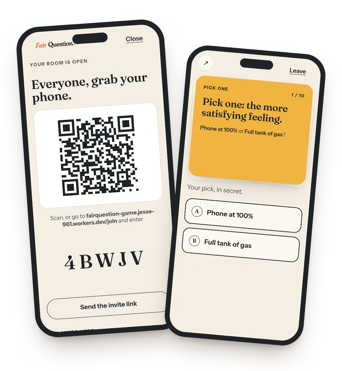 A room with a QR code and a guest answering on their own phone